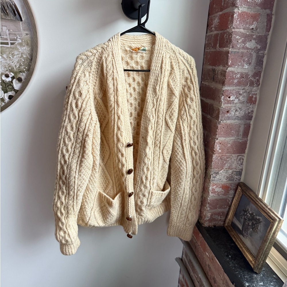 Vintage Ireland wool Cozy Cream Cable Knit Cardigan